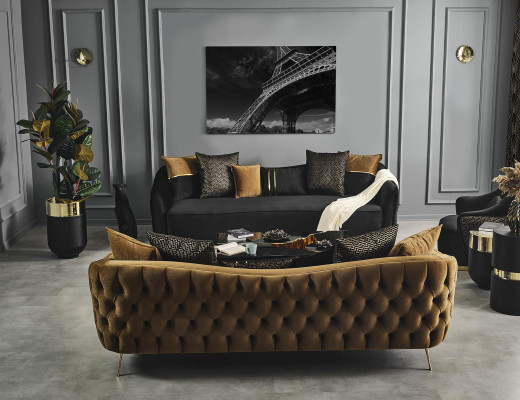 4-seater Chesterfield Sofa Upholstery Living Room Design Luxury Wood