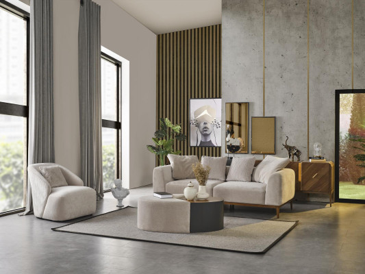 Three-seater white fabric sofa living room luxury furniture couch new modern