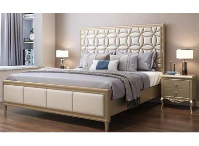 Bed Beds Double bed Bedroom Faux leather Upholstery Beige Double beds New