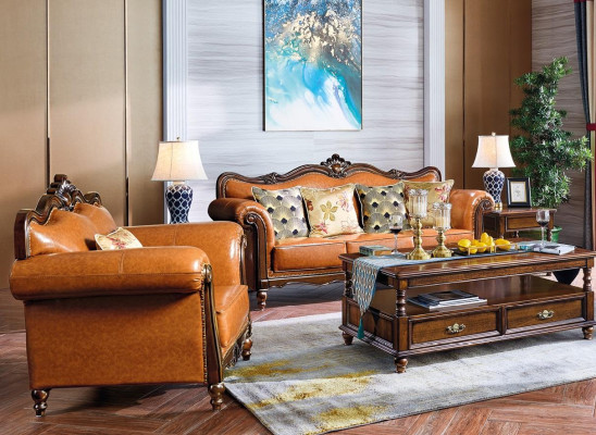 3+1 Seater Sofa Set Couch Leather Sofa Classic Couches Orange