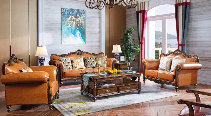 American upholstered leather sofa couch set 321 wood seaters