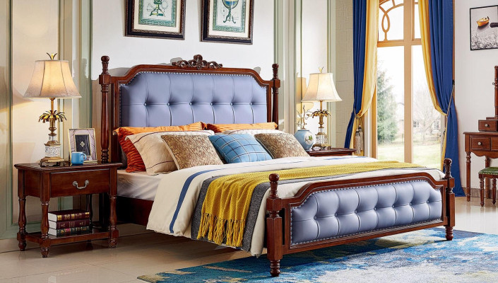 Bed luxury bedroom double bed wood upholstered bed frame Chesterfield