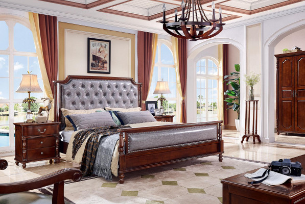 Luxury bedroom bed double bed wood upholstered beds bed frame new