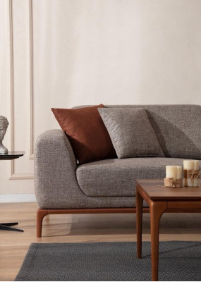 Sofa 3-Seater Upholstered Sofa Gray Textile Seat Design Fabric Modern Couch Sofas