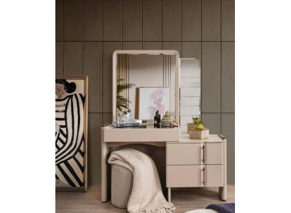 Beige Designer Vanity Table Bedroom Mirror Exclusive 2-piece Set