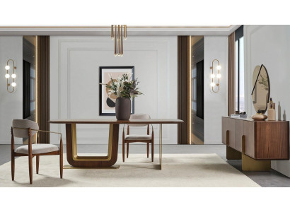 Dining Room Set Modern Dining Table 4x Chairs and Sideboard with Mirror 7-piece.