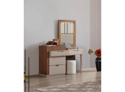 Beige-Brown Bedroom Dresser Designer Vanity Table with Mirror 2-Piece Set