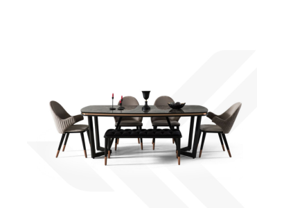 Dining room set consists of dining table + 4x chairs black color 6-piece set.