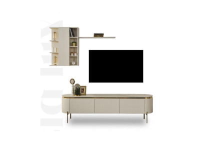 2-piece living room set consists of TV lowboard + wall cabinet with shelf, new
