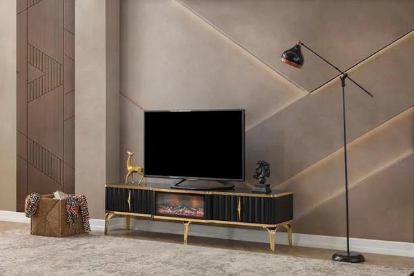 Black TV lowboard new luxurious furniture MDF-metal for living room