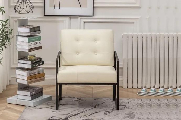 Exclusive armchair living room modern style beige fabric metal legs