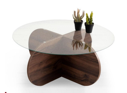 Modern coffee table living room glass dark brown wood chipboard new