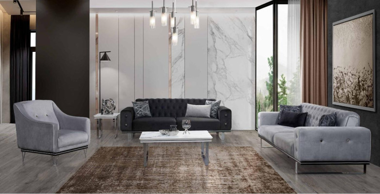 Black-Grey Chesterfield Sofa Set Modern Couches Side Table