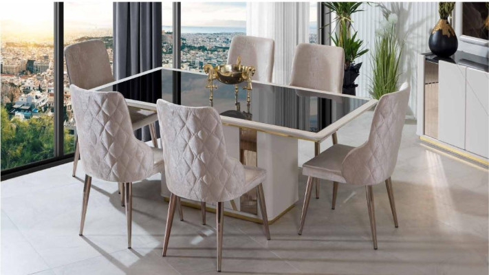 Beige stainless steel dining room set designer dining table x6 chairs sideboard