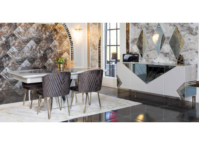 Luxurious dining room set designer dining table x4 chairs dresser mirror
