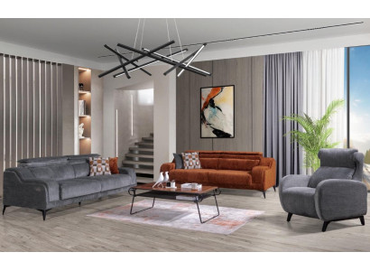 Gray-orange living room seating furniture exclusive 3-seater luxury single seater