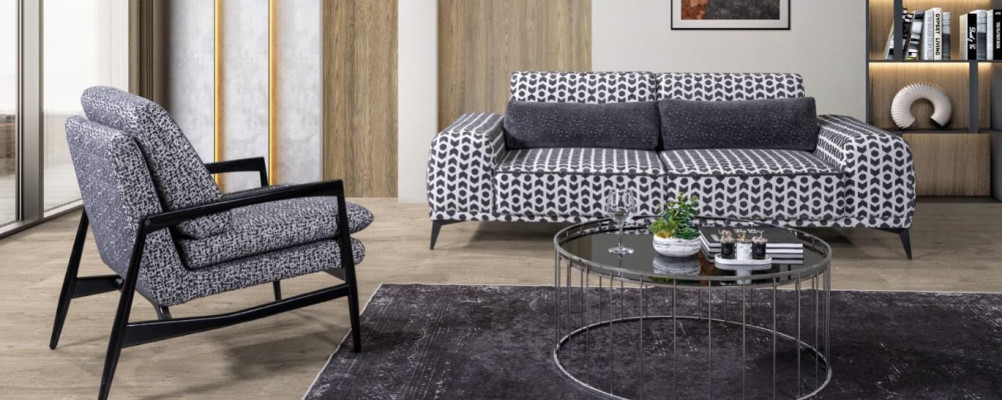 Grey living room fabric sofa 3-seater couches luxury lounge armchair 2-piece