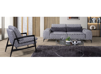 Grey living room fabric sofa 3-seater couches luxury lounge armchair 2-piece