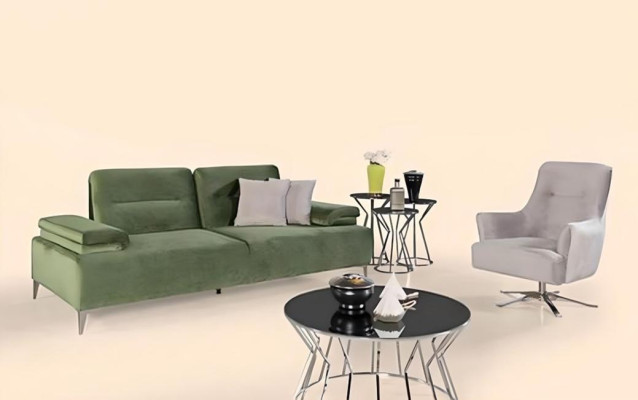 Green-white living room upholstered suite 3-seater couch luxury armchair couch