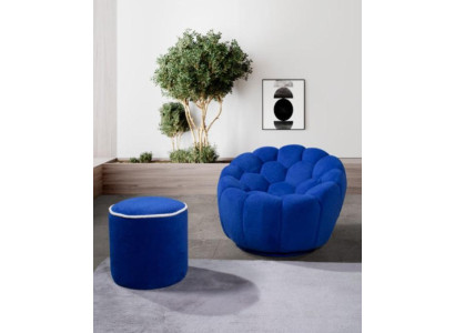 Blue armchair designer living room set 2-piece exclusive upholstered stool
