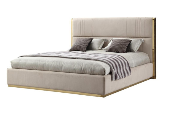 Bedroom set bed gray metal fabric design luxury 2x nightstands 3-piece new
