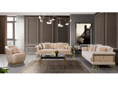 Living room beige sofa set three-seater couch designer armchair group