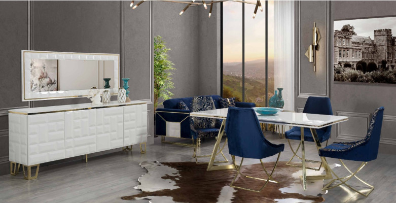 Exclusive White Dining Room Set Luxurious Dining Table x4 Chairs 7-piece