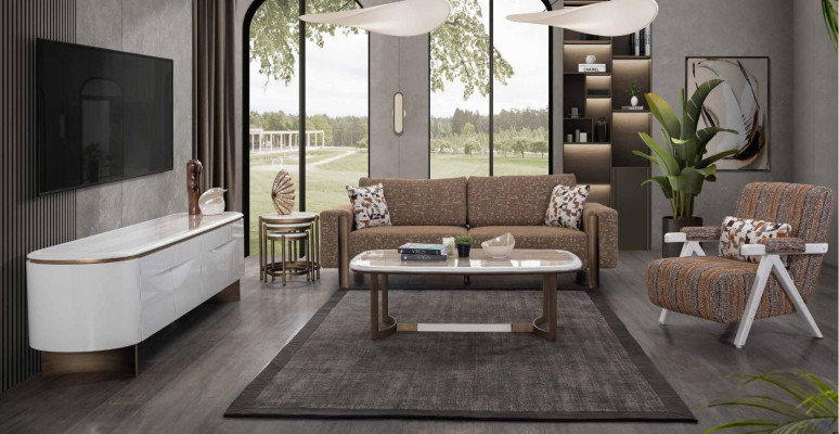 Stylish Brown Living Room Sofa Set Designer 3-Seater 1-Seater 3-piece Set