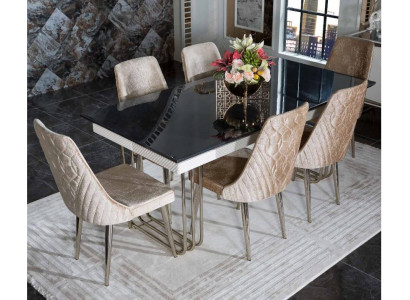 Black and white dining room glass table designer fabric chairs dining room furniture