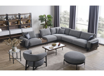 Gray living room set luxury sectional sofa L-shaped couch coffee table ottoman