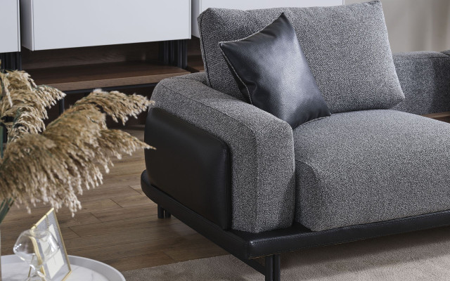 Gray living room set luxury sectional sofa L-shaped couch coffee table ottoman
