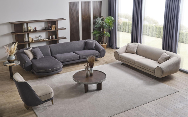 Designer living room set L-shape sofa 3-seater armchair upholstered furniture