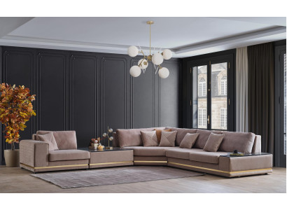 Beige L-shaped Living Area Designer Upholstered Sofa Stylish Couches New