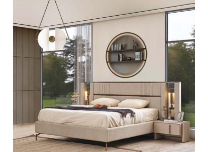 Luxurious bedroom beige double bed 2x nightstands modern furniture