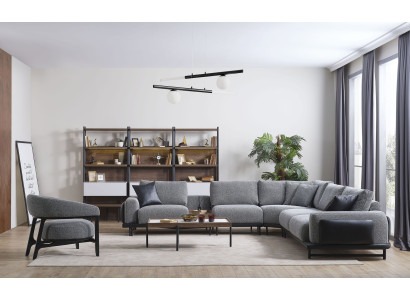 Gray Upholstered Corner Sofa Designer Textile Armchair Living Room Luxury Suite