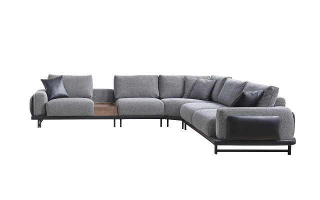 Gray Upholstered Corner Sofa Designer Textile Armchair Living Room Luxury Suite