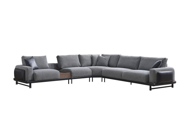 Gray Upholstered Corner Sofa Designer Textile Armchair Living Room Luxury Suite