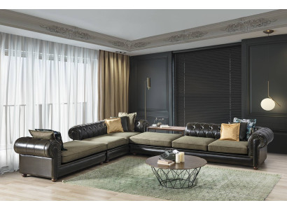 Green-black living room Chesterfield L-shaped sofa upholstery couches new
