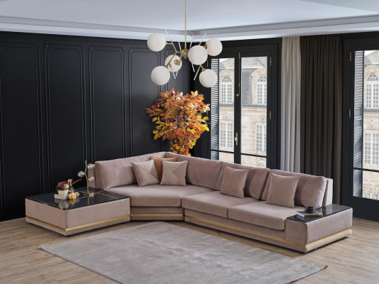 Beige L-shaped designer corner sofa upholstered living landscape luxurious sofa