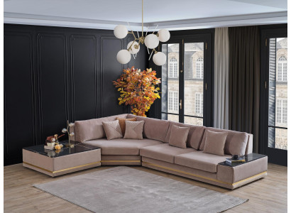 Beige L-shaped designer corner sofa upholstered living landscape luxurious sofa