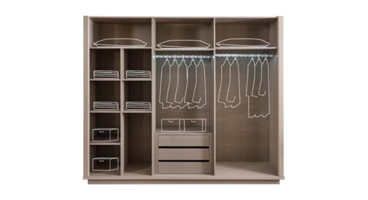 Beige wardrobe bedroom cabinets glass doors 6-door wardrobe