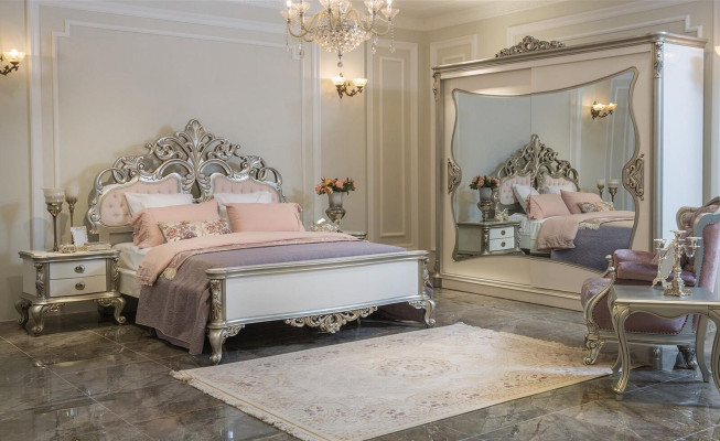 Bed furniture silver pink bedroom furniture design beds luxury baroque wood