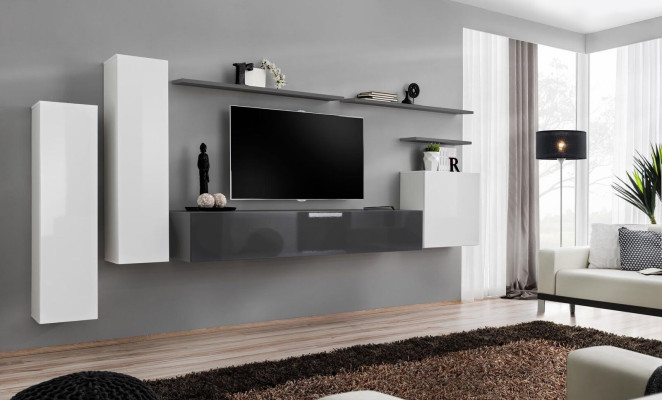 Set 7 pcs Living Room TV Stand Cabinet Wall Cabinet Wall Unit Wood Modern Furniture
