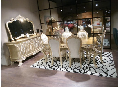 Classic dining room set with table, 6 chairs, and sideboard complete 8-piece set.