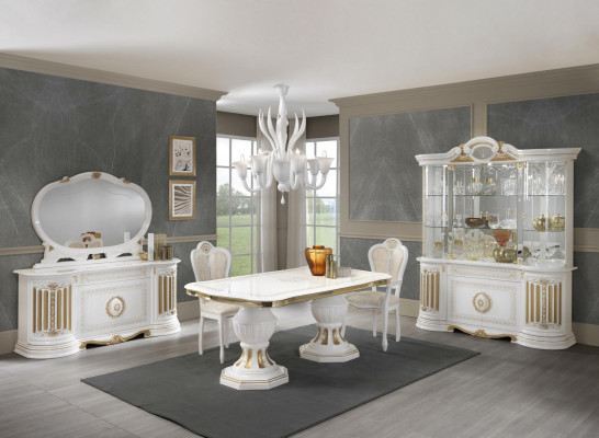 Classic dining table, living room table, Italian table style, furniture white gold