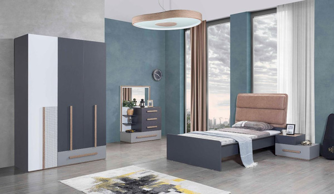 Children's room set bed bedside table youth room modern design 6-piece.