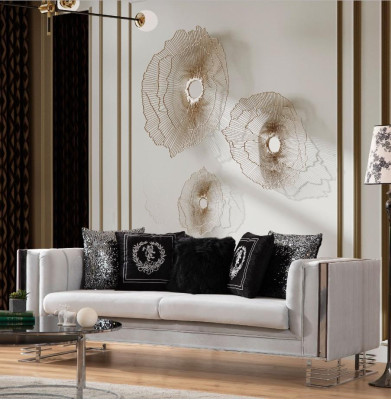 White-Black Sofa Set Living Room Sofas Three-Seater Upholstered Armchair