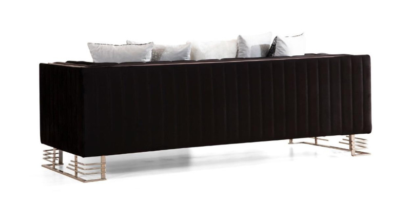 Black designer three-seater living room couch with metal frame