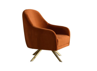 Orange armchair with stainless steel legs, modern single-seater upholstery furniture