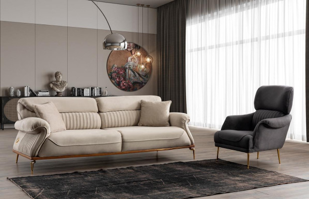 Modern living room set consisting of 3-seater sofa and armchair novelty.
